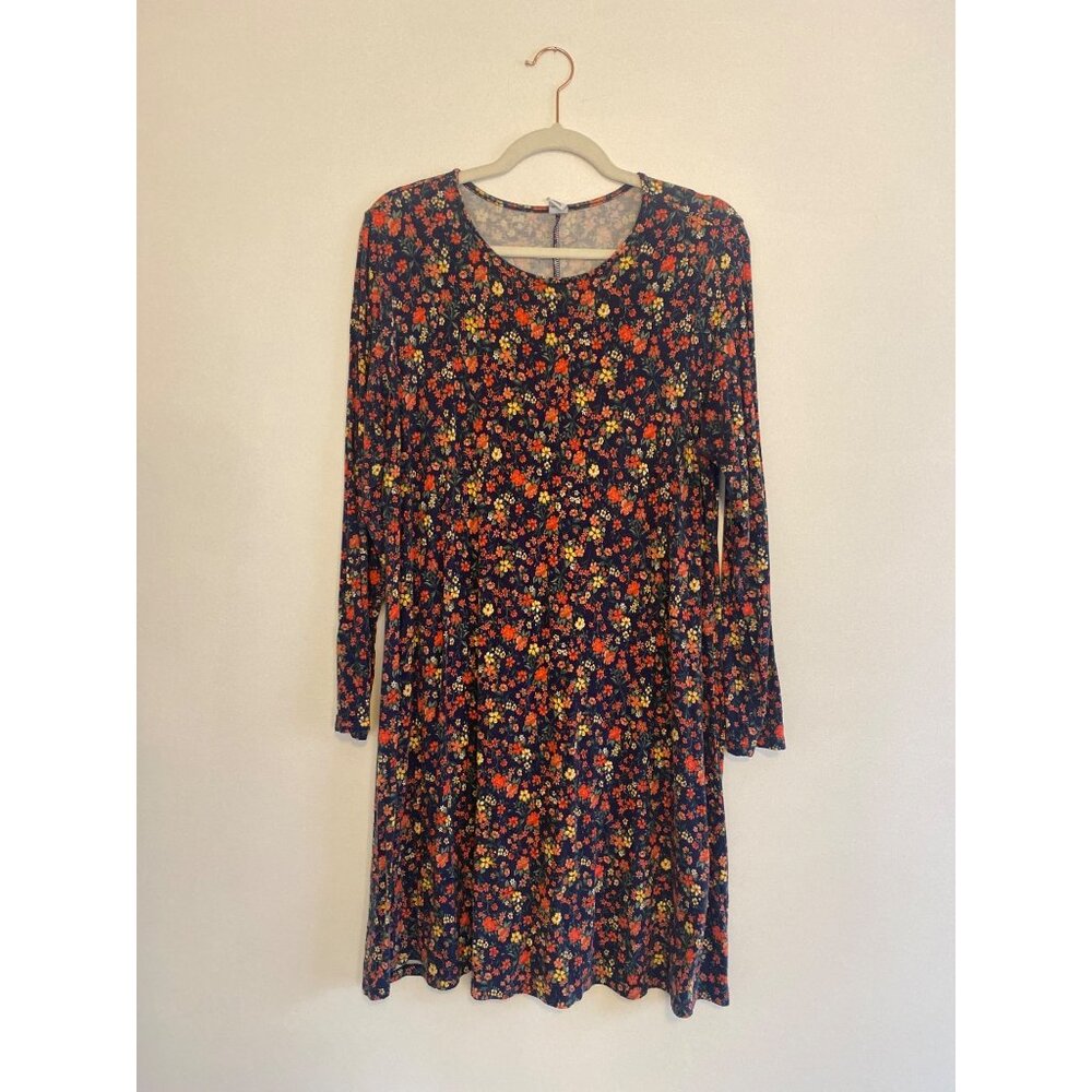 Old Navy Womens Floral Print Long-Sleeve Dress Navy Multicolor Size L
